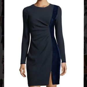 Elie Tahari, Navy mini dress with velvet panel and zip slit